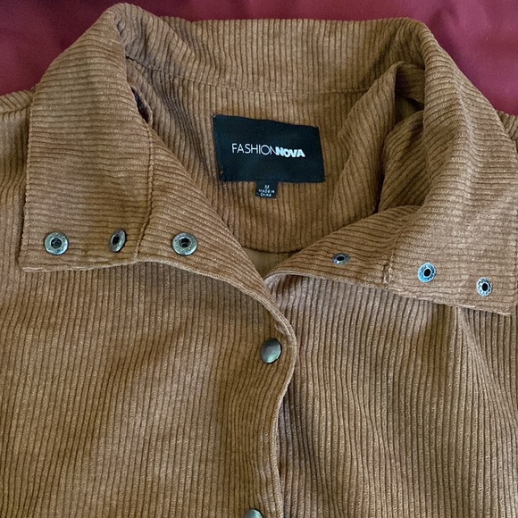 Vintage style brown corduroy style varsity bomber jacket off shoulder jacket - Picture 3 of 4